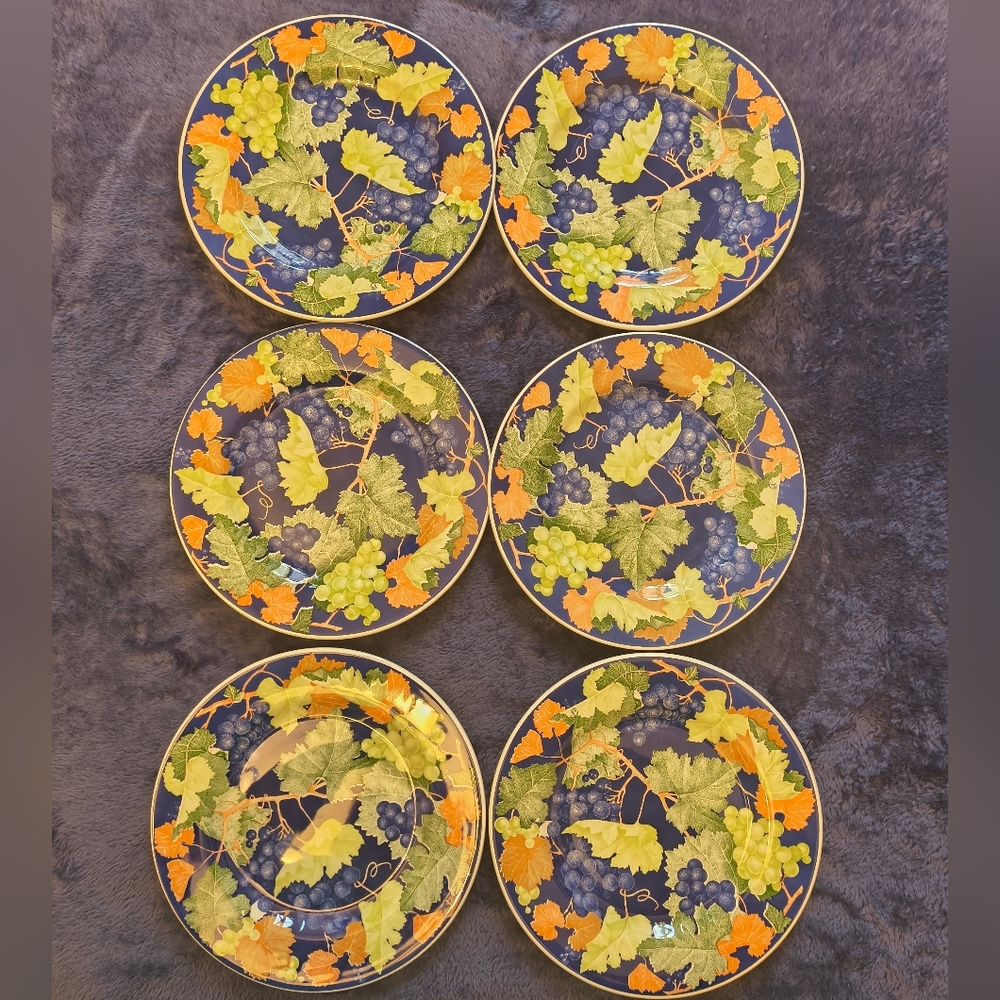 Decorative Grape Vineyard Dinner Plates - Made In Italy 6 Plates